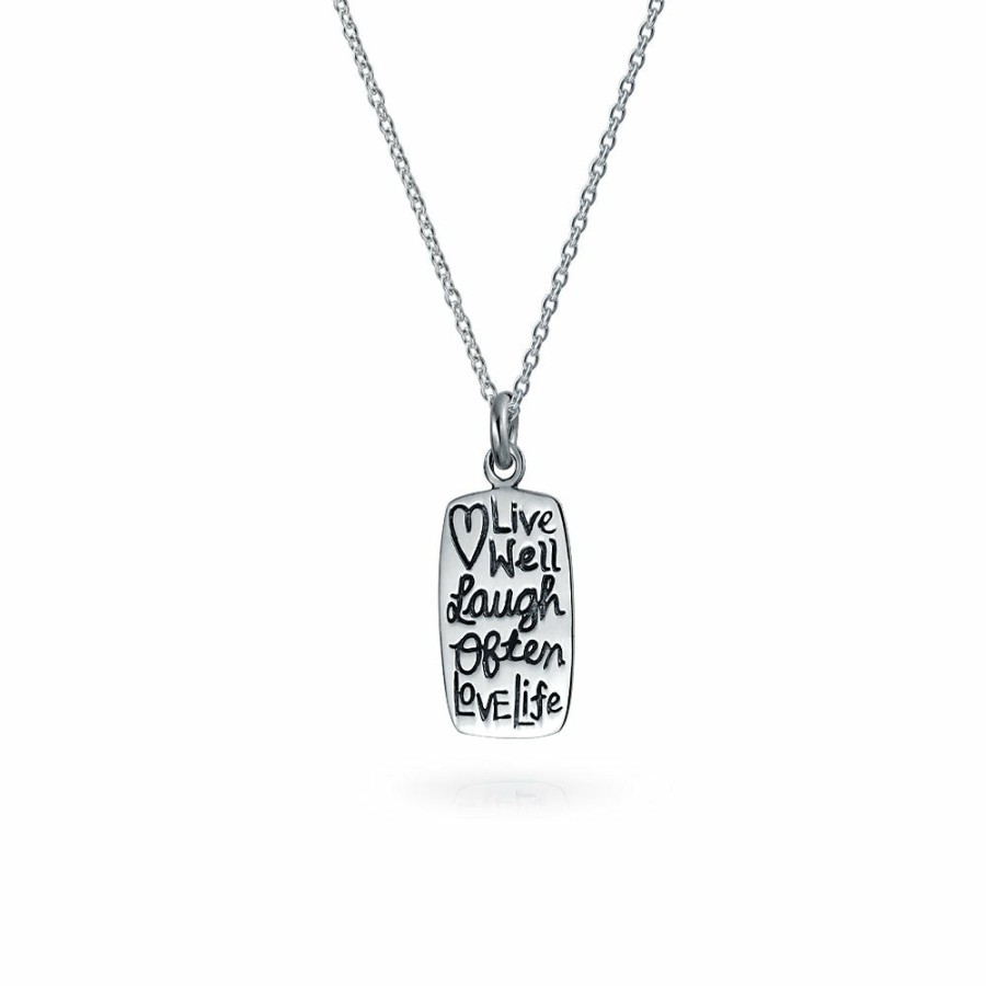 Shop Women Bling Jewelry Pendant Necklaces | Live Love Laugh Inspiration Pendant Dog Tag Necklace Sterling Silver