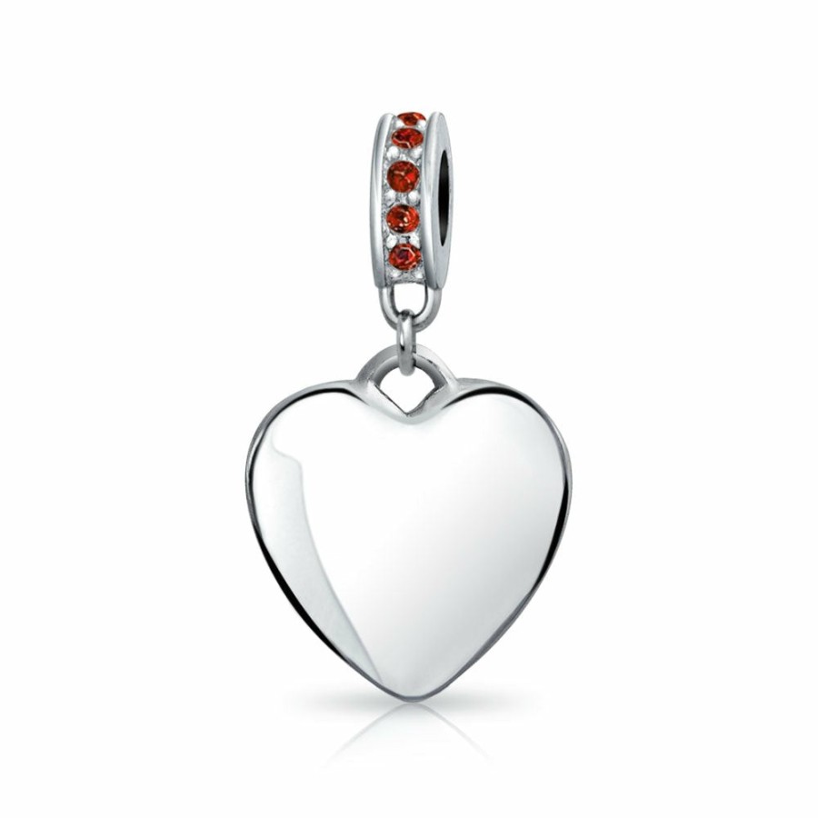 Shop Women Bling Jewelry Dangle Beads | Crystal Accent Dangle Heart Shape Charm Bead .925 Sterling Silver