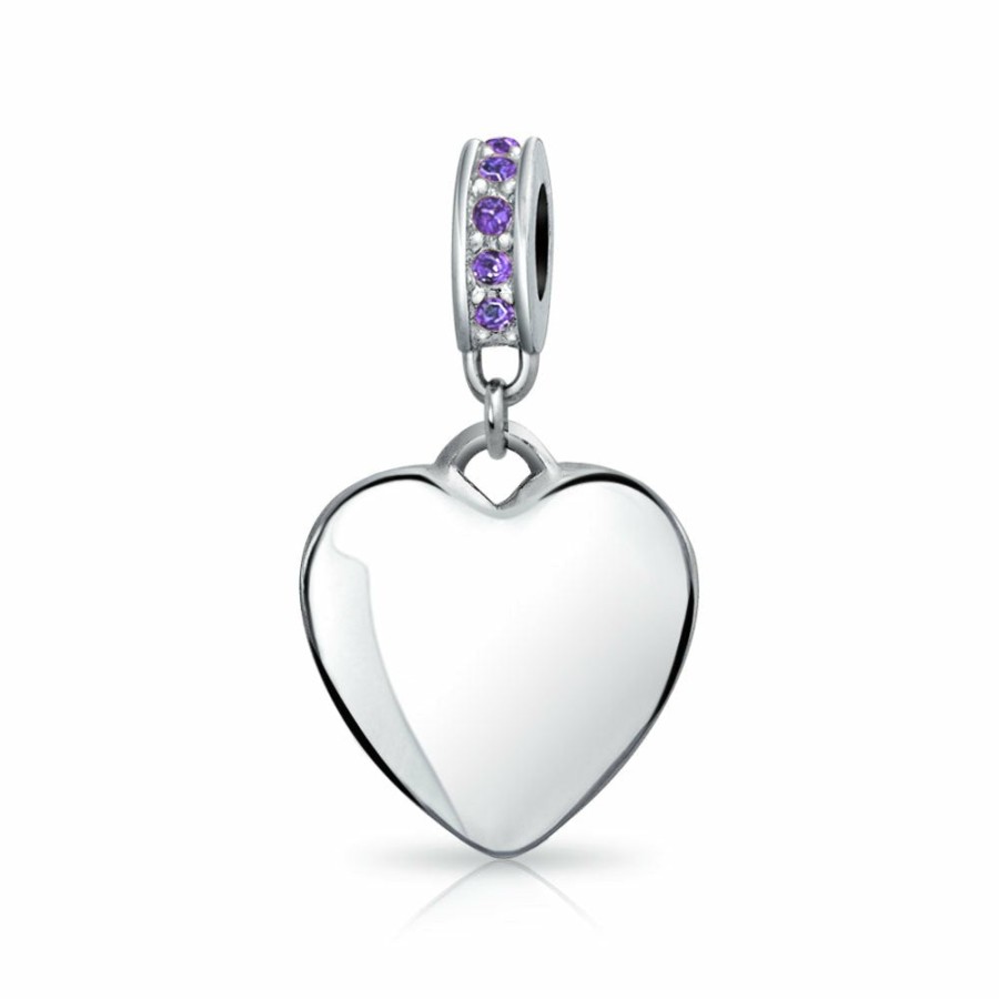 Shop Women Bling Jewelry Dangle Beads | Crystal Accent Dangle Heart Shape Charm Bead .925 Sterling Silver