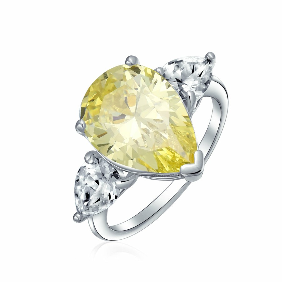 Shop Women Bling Jewelry Engagement Rings | Big Aaa 7Ct Cz Canary Pear Teardrop Engagement Ring Sterling