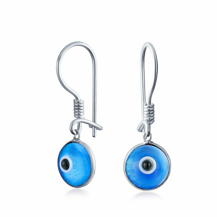 Shop Women Bling Jewelry Dangle Drop Earrings | Glass Evil Eye Dangle Earrings .925 Silver