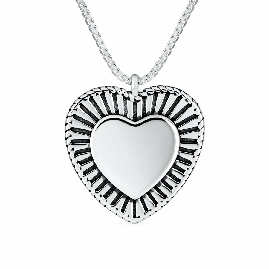 Shop Women Bling Jewelry Pendant Necklaces | Letter Alphabet Initial Medium Heart Pendant Necklace Sterling Silver