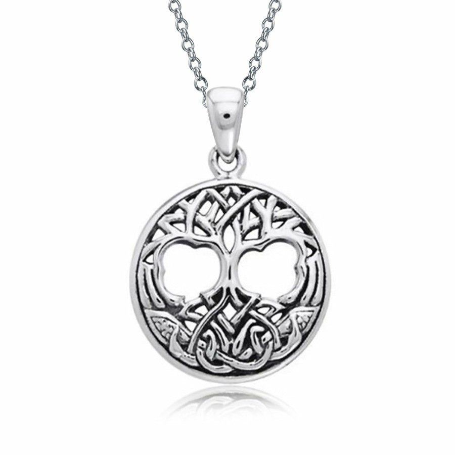 Shop Women Bling Jewelry Engravable Necklaces | Medallion Rising Sun Celtic Knot Tree Of Life Pendant Necklace Sterling