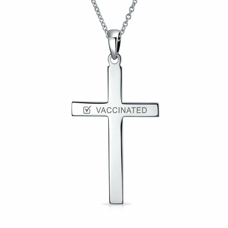 Shop Women Bling Jewelry Pendant Necklaces | Vaccinated Large Men'S Cross Religious Pendant .925Sterling Silver