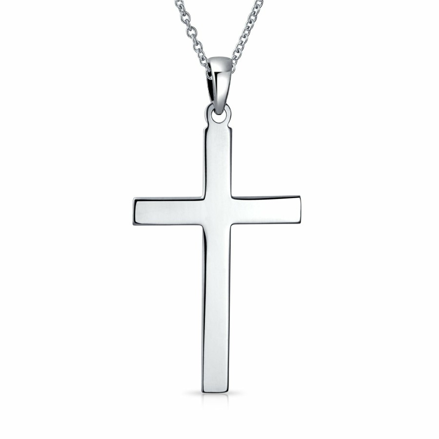 Shop Women Bling Jewelry Pendant Necklaces | Vaccinated Large Men'S Cross Religious Pendant .925Sterling Silver