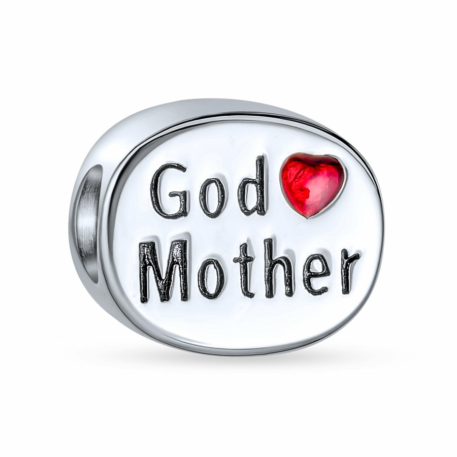 Shop Women Bling Jewelry Unique Charms | God Mother Family Love Heart Oval Two Side Charm Bead Sterling Silver