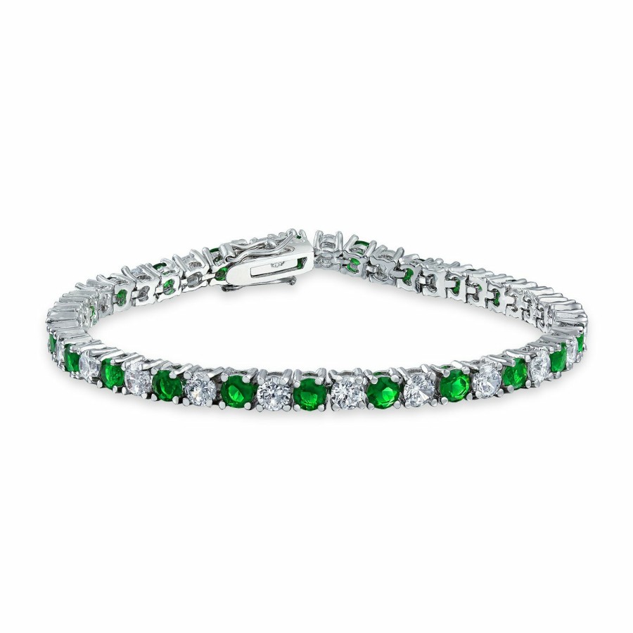 Shop Women Bling Jewelry Tennis Bracelets | Round Solitaire Cz Tennis Bracelet Imitation Gemstones Silver Plated