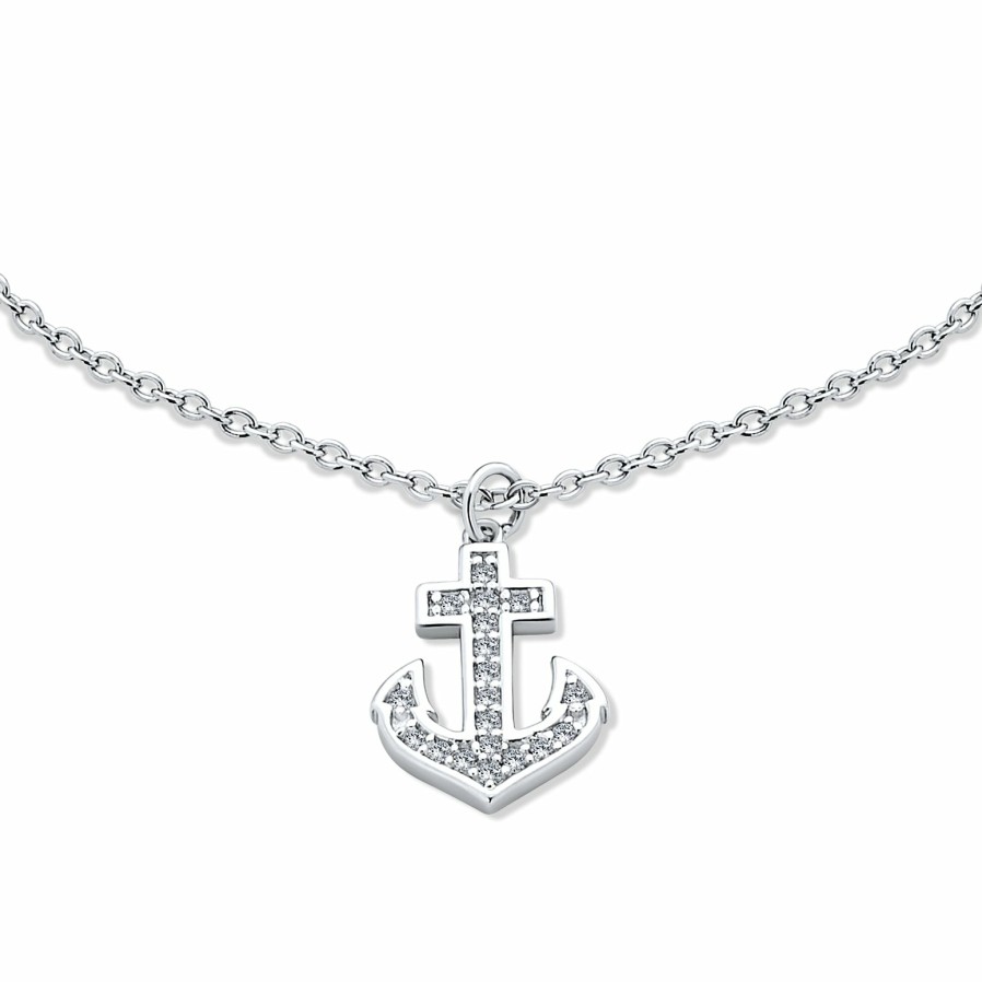 Shop Women Bling Jewelry Delicate Bracelets | Boat Anchor Dangle Charm Anklet Cubic Zirconia .925 Sterling Silver