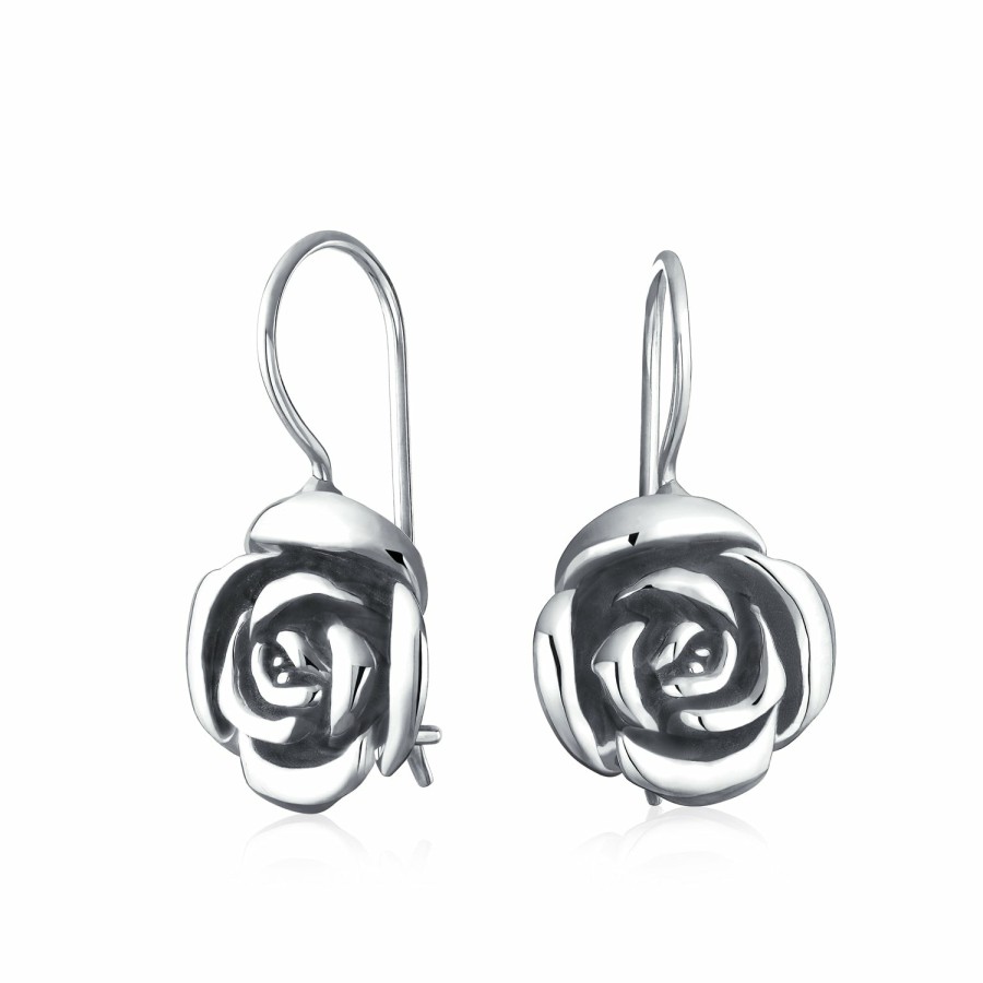 Shop Women Bling Jewelry Ear Cuffs, Cartilage Earrings | Flower Drop Earrings French Wire Oxidized Sterling