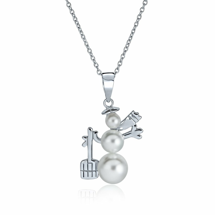 Shop Women Bling Jewelry | Winter Holiday White Snowman Pendant Imitation Pearl Necklace 16 Inch