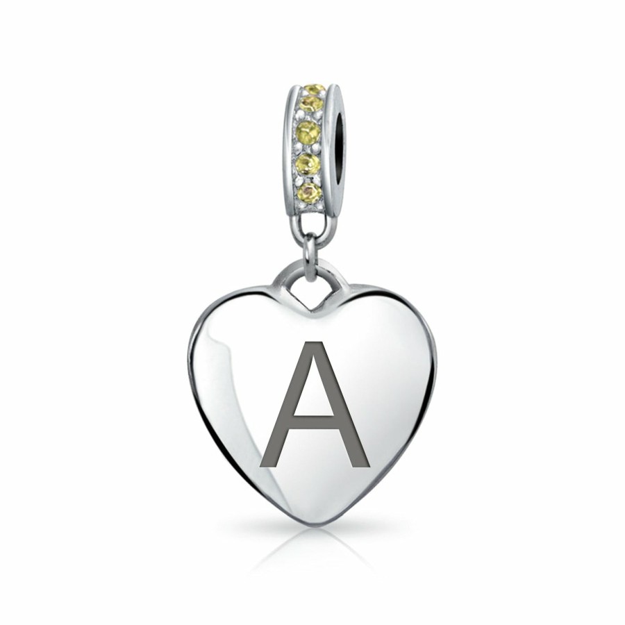 Shop Women Bling Jewelry Love Heart Beads | Heart Dangle Bead Charm Crystal Yellow November .925 Sterling Silver