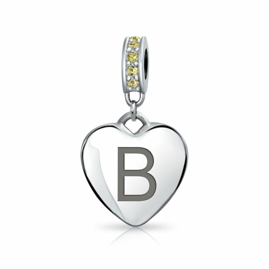 Shop Women Bling Jewelry Love Heart Beads | Heart Dangle Bead Charm Crystal Yellow November .925 Sterling Silver