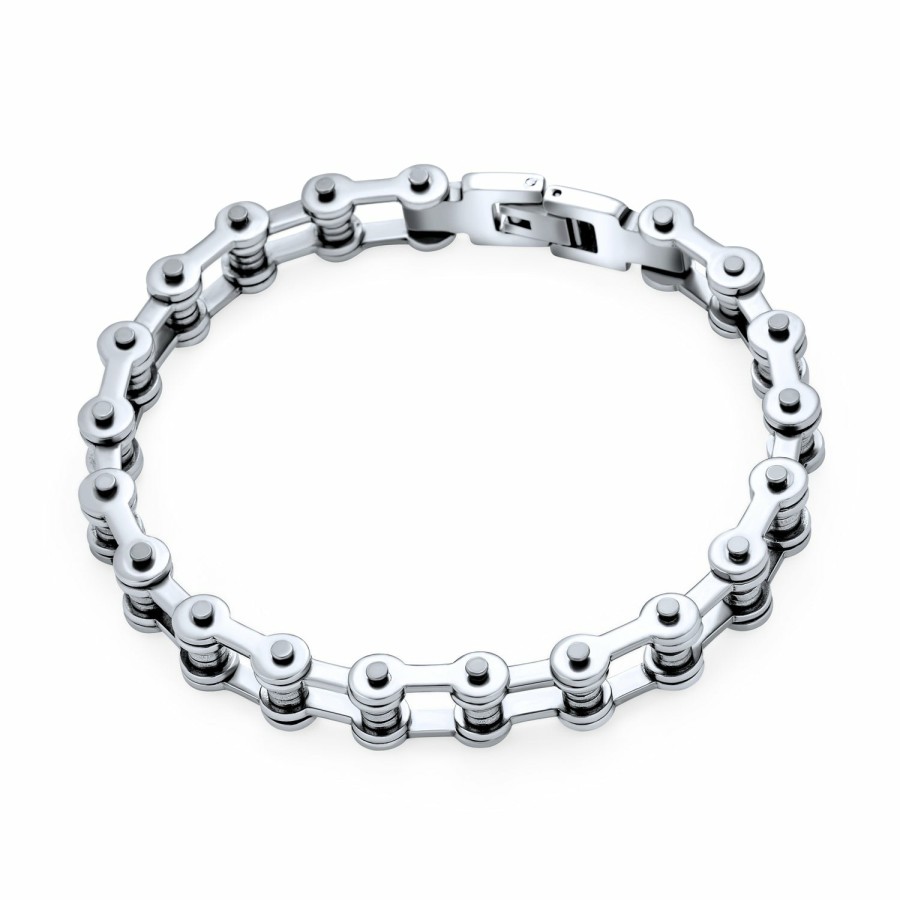 Shop Men Bling Jewelry Mens Bracelets & Id Bracelets | Heavy Bicycle Chain Bike Link Men Bracelet Silver Tone Stainless Steel