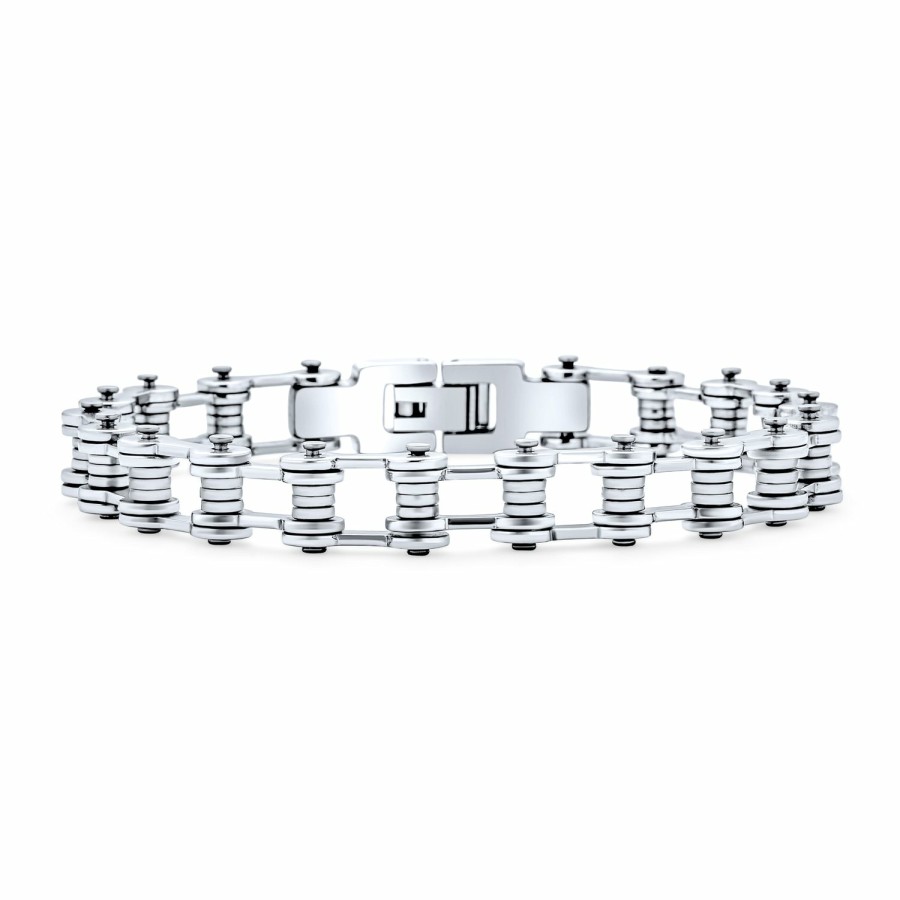 Shop Men Bling Jewelry Mens Bracelets & Id Bracelets | Heavy Bicycle Chain Bike Link Men Bracelet Silver Tone Stainless Steel