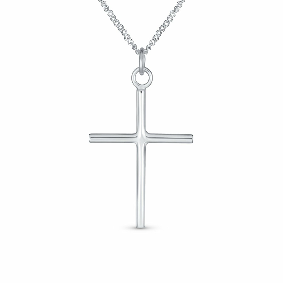 Shop Women Bling Jewelry Pendant Necklaces | Simple Traditional Religious Cross Pendant Necklace Plated Sterling