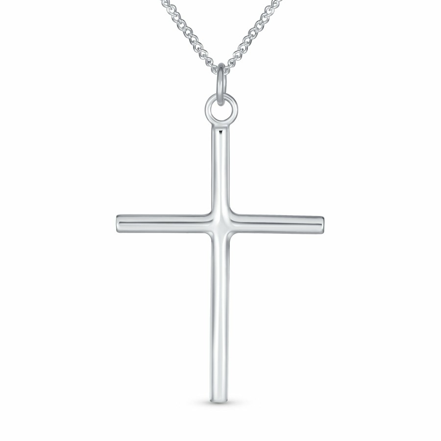 Shop Women Bling Jewelry Pendant Necklaces | Simple Traditional Religious Cross Pendant Necklace Plated Sterling