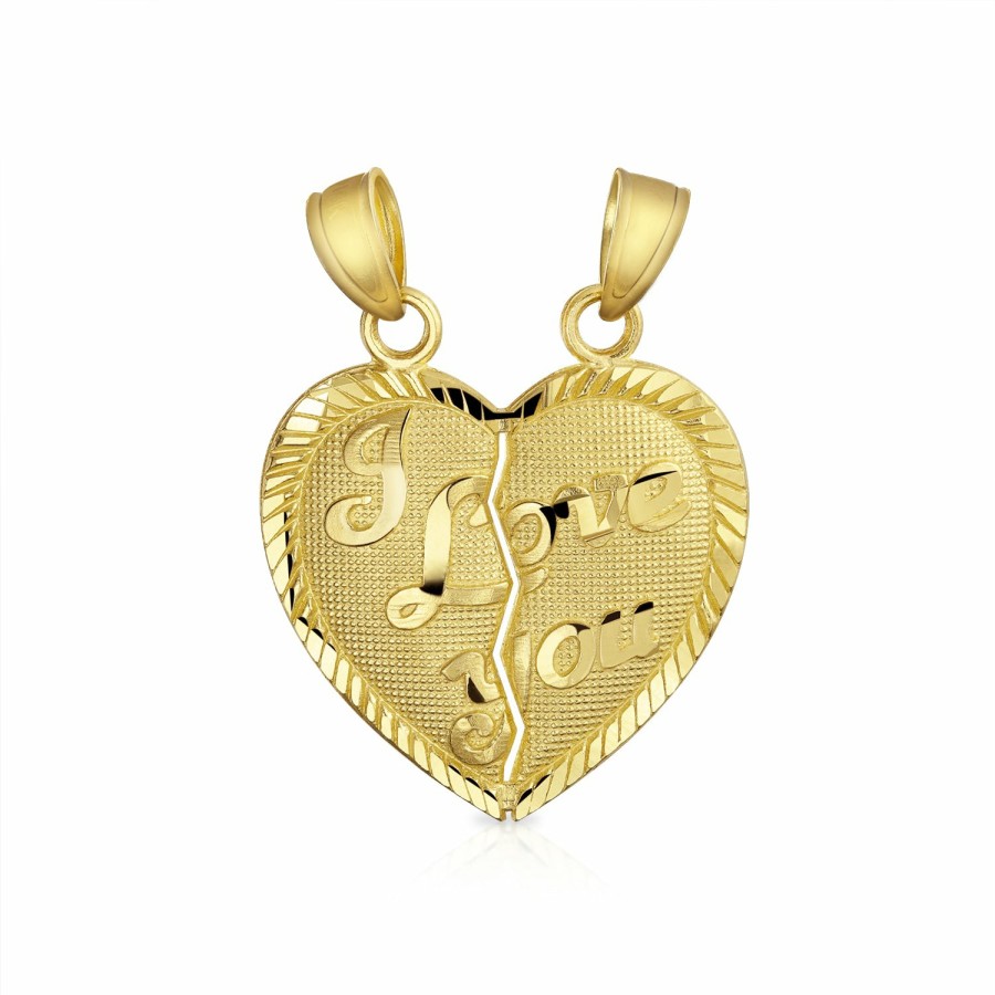 Shop Women Bling Jewelry Pendant Necklaces | 14K Yellow Gold I Love You Piece Of My Heart Puzzle Pendant