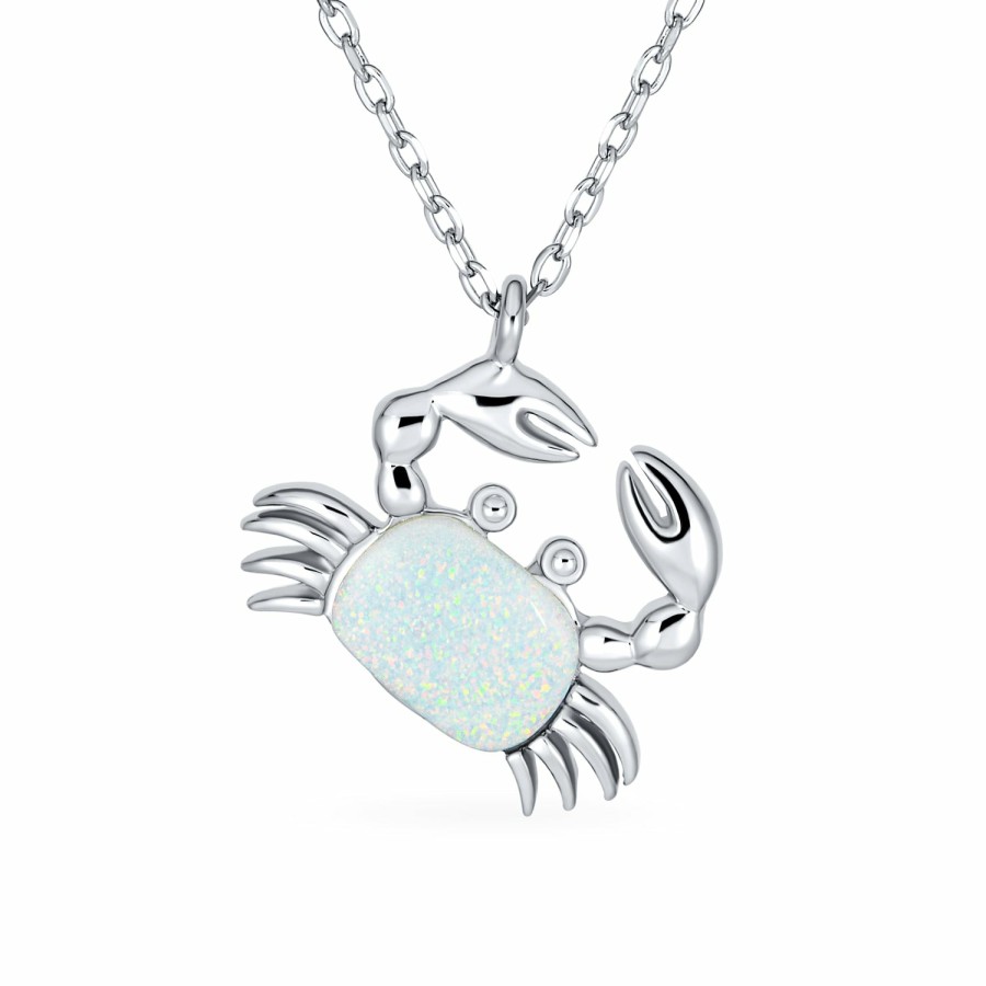 Shop Women Bling Jewelry Pendant Necklaces | Nautical Created Opal Beach Crab Pendant Necklace Silver