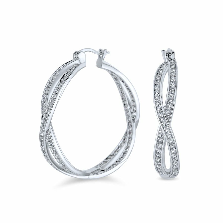 Shop Women Bling Jewelry Hoops Huggies Earrings | Love Knot Cz Pave Infinity Huggie Hoop Earrings .925Sterling Silver