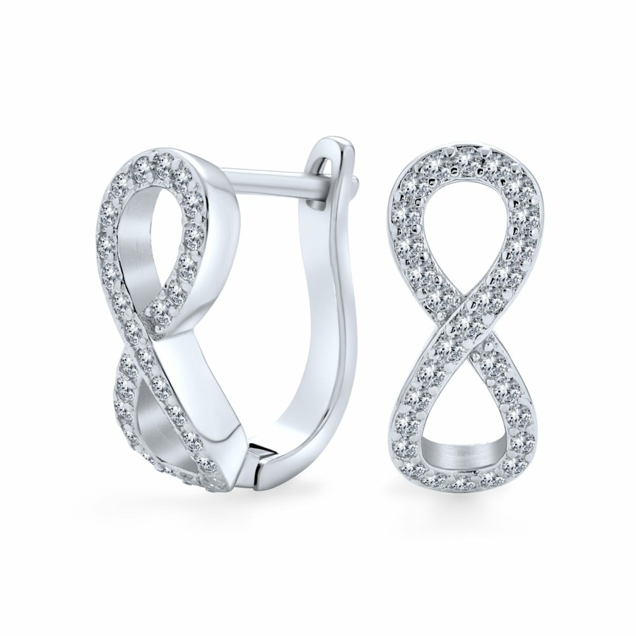 Shop Women Bling Jewelry Hoops Huggies Earrings | Love Knot Cz Pave Infinity Huggie Hoop Earrings .925Sterling Silver