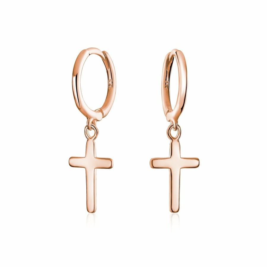 Shop Women Bling Jewelry Hoops Huggies Earrings | Religious Charm Cross Kpop Hoop Earrings Gold Sterling