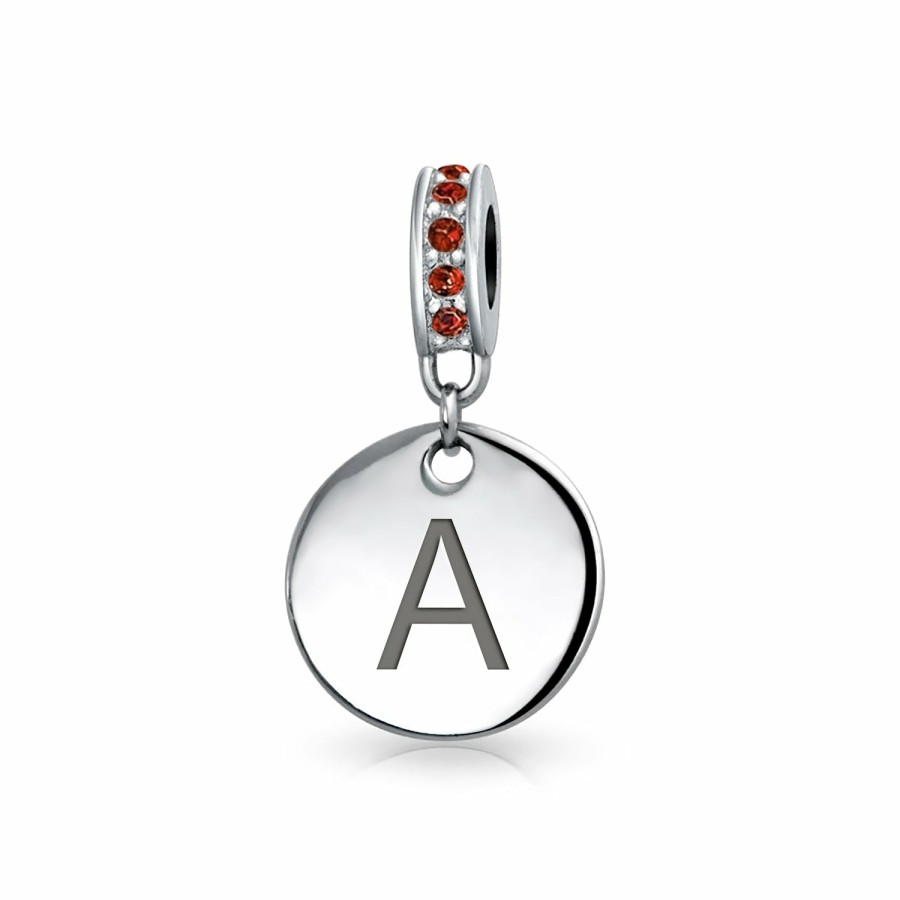 Shop Women Bling Jewelry Love Heart Beads | Red Crystal Alphabet Initials Disc Dangle Circle Charm Bead .925 Silver