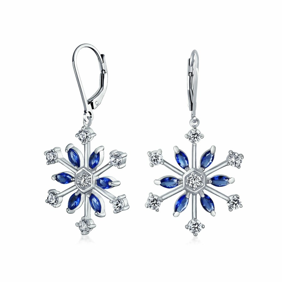 Shop Women Bling Jewelry Dangle Drop Earrings | White & Ice Christmas Snowflake Dangle Drop Earrings Silver Plated Leverback