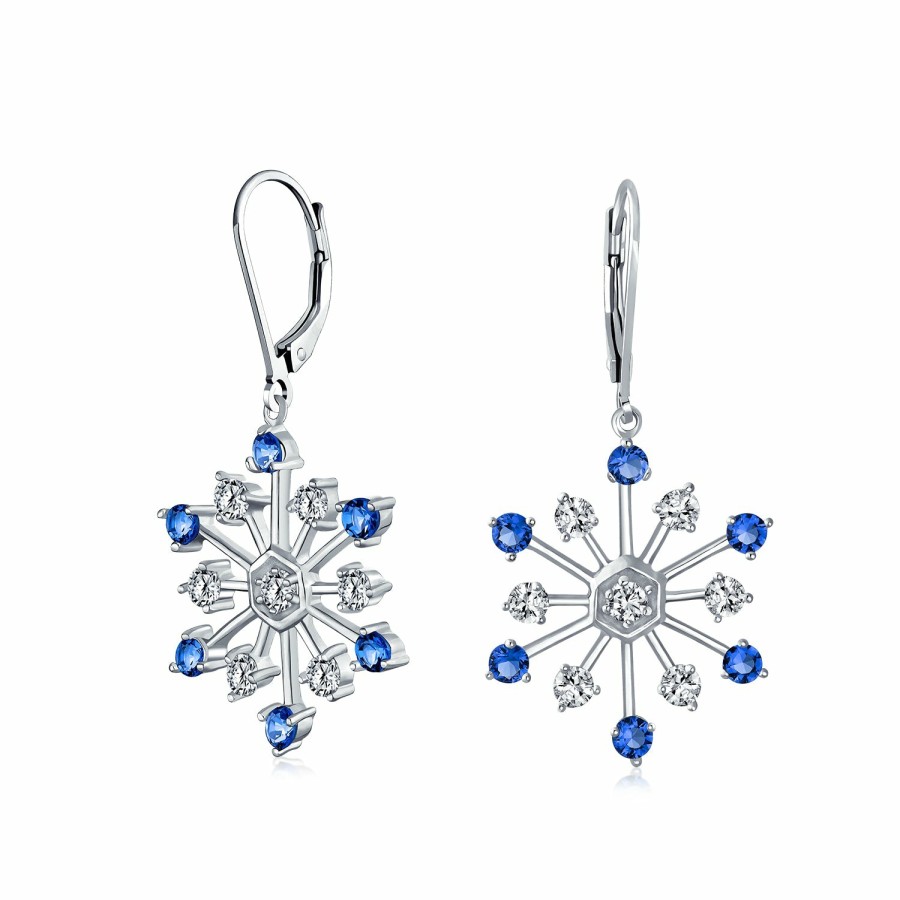 Shop Women Bling Jewelry Dangle Drop Earrings | White & Ice Christmas Snowflake Dangle Drop Earrings Silver Plated Leverback