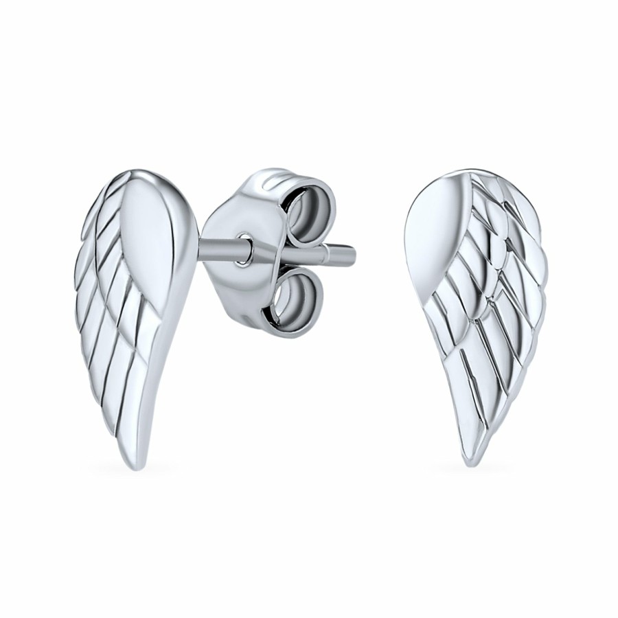 Shop Women Bling Jewelry Ear Cuffs, Cartilage Earrings | Tiny Guardian Angel Wing Feather Stud Earrings .925Sterling Silver