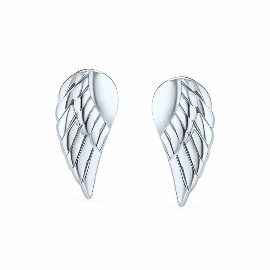 Shop Women Bling Jewelry Ear Cuffs, Cartilage Earrings | Tiny Guardian Angel Wing Feather Stud Earrings .925Sterling Silver