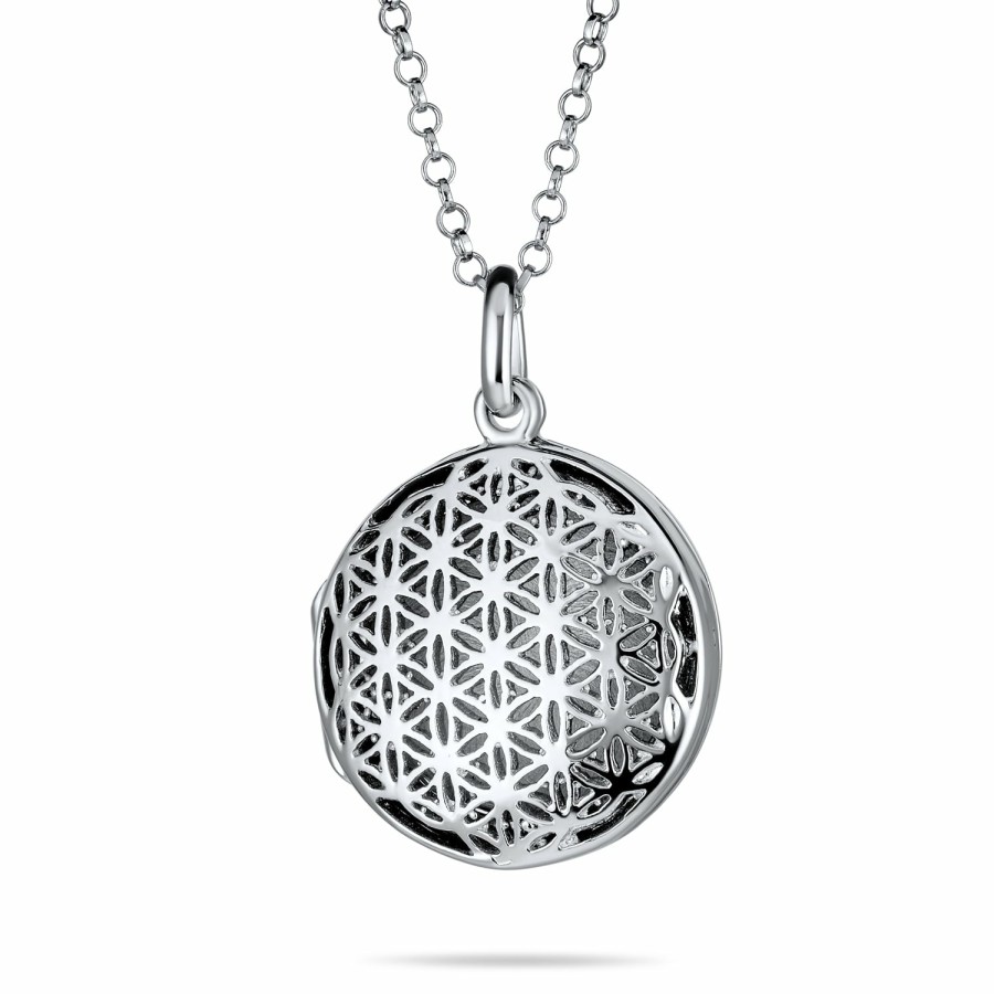 Shop Women Bling Jewelry Lockets | Lattice Filigree Round Diffuser Photo Locket Necklace Sterling Silver