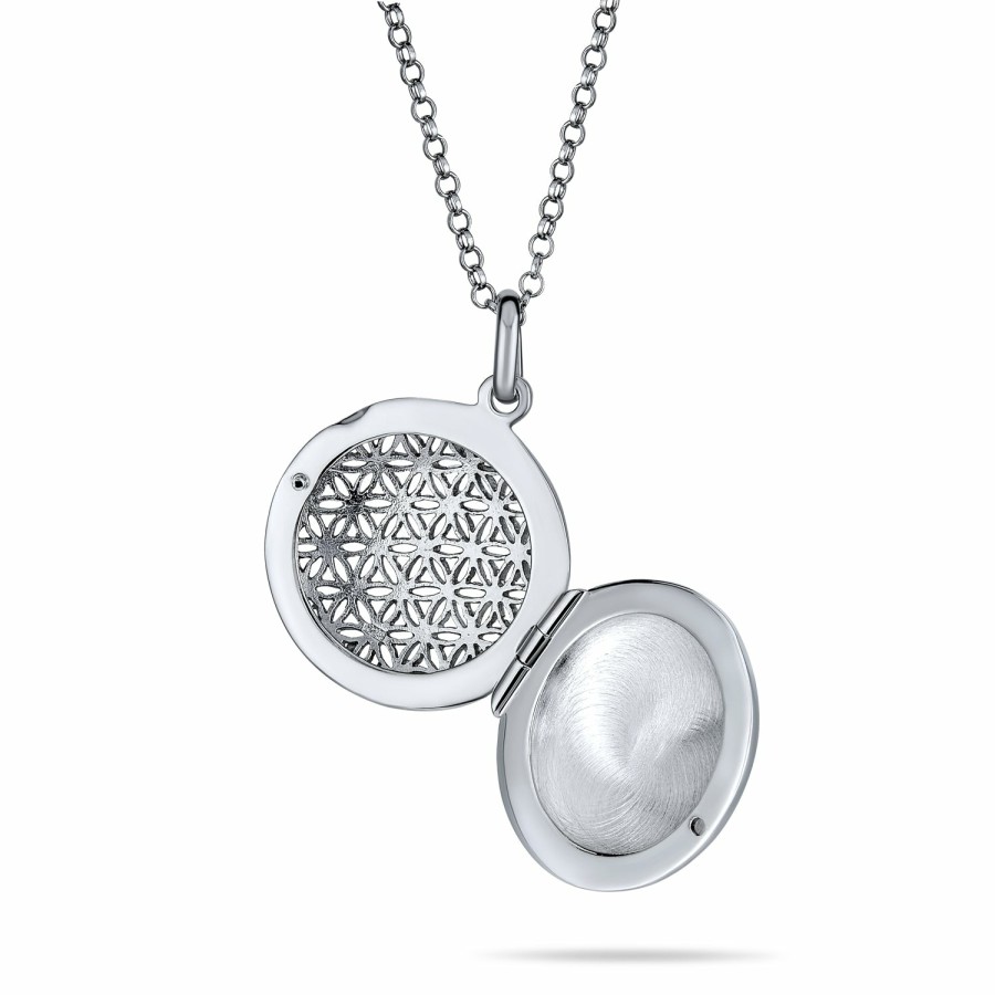 Shop Women Bling Jewelry Lockets | Lattice Filigree Round Diffuser Photo Locket Necklace Sterling Silver