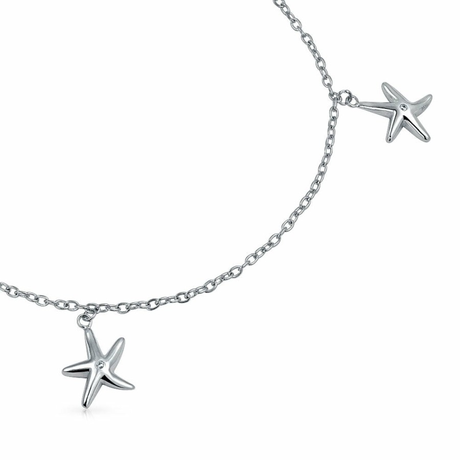 Shop Women Bling Jewelry Delicate Bracelets | 3 Trio Multi Starfish Charm Anklet Link Ankle Bracelet Sterling Silver