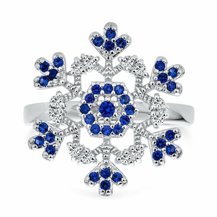 Shop Women Bling Jewelry Statement Cocktail Rings | Winter Cz Holiday Snowflake Cocktail Ring .925 Sterling Silver