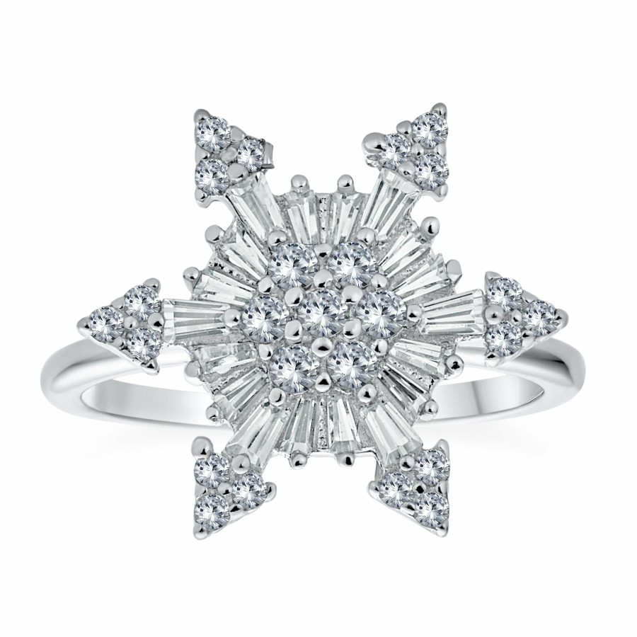 Shop Women Bling Jewelry Statement Cocktail Rings | Winter Cz Holiday Snowflake Cocktail Ring .925 Sterling Silver