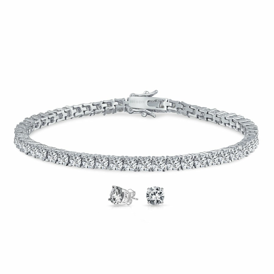 Shop Women Bling Jewelry Jewelry Sets | Bridal Jewelry Set 10Ct Solitaire Cz Tennis Bracelet Sterling