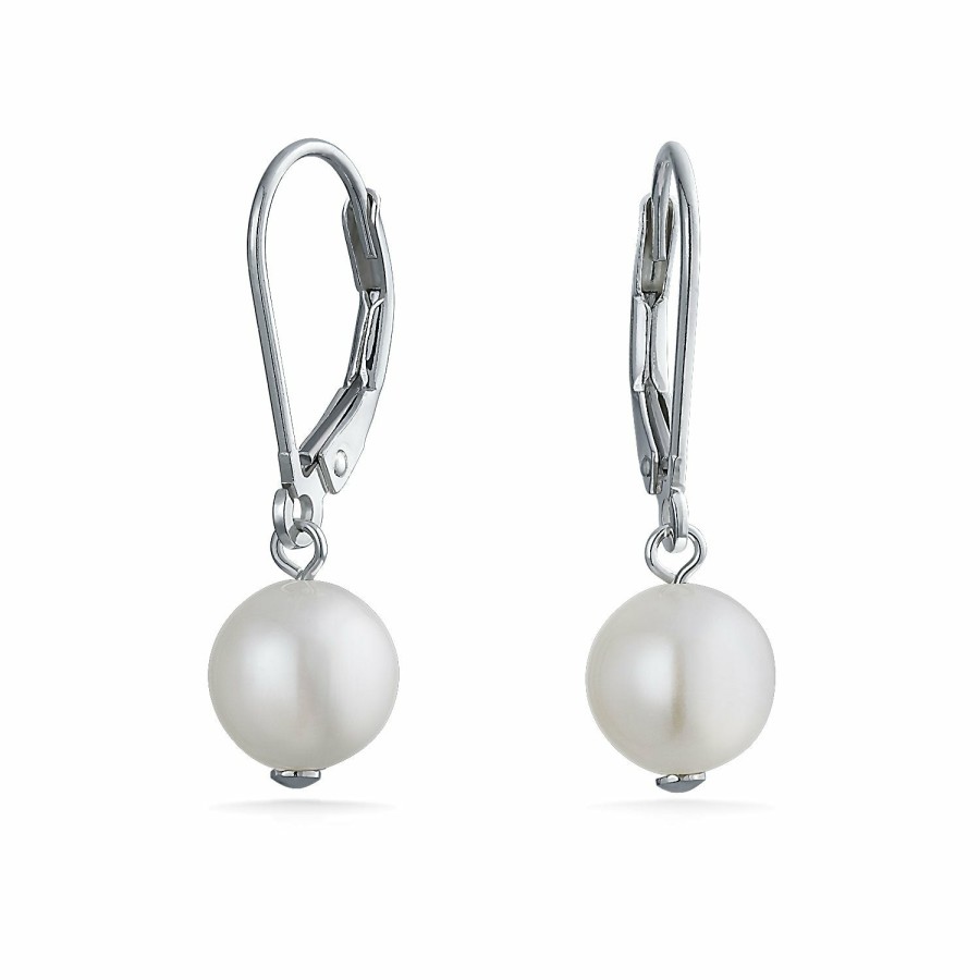 Shop Women Bling Jewelry Dangle Drop Earrings | Freshwater Cultured Pearl Teardrop Ball Earrings Leverback .925