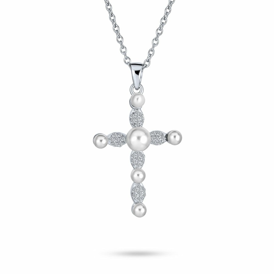 Shop Women Bling Jewelry Pendant Necklaces | Vintage Bridal White Pearl Infinity Cross Necklace Pendant .925 Silver