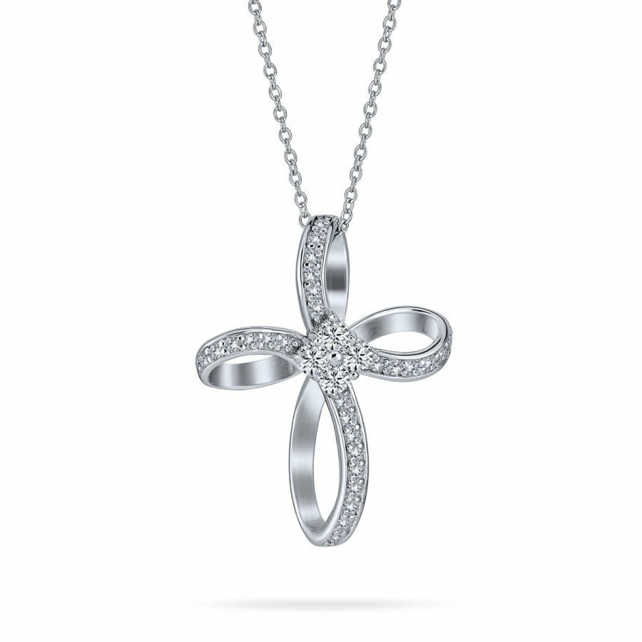 Shop Women Bling Jewelry Pendant Necklaces | Infinity Ribbon Twist Cross Pendant Necklace Pave Cz Sterling Silver