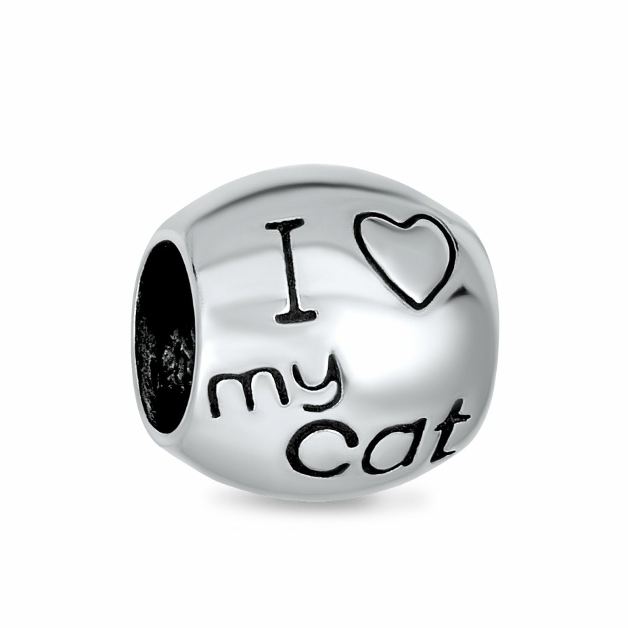 Shop Women Bling Jewelry Unique Charms | Heart Kitten Pet Words I Love My Cat Charm Bead .925Sterling