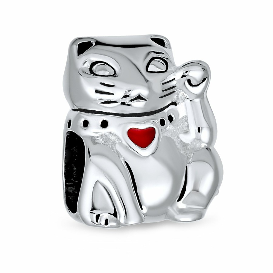 Shop Women Bling Jewelry Unique Charms | Heart Kitten Pet Words I Love My Cat Charm Bead .925Sterling