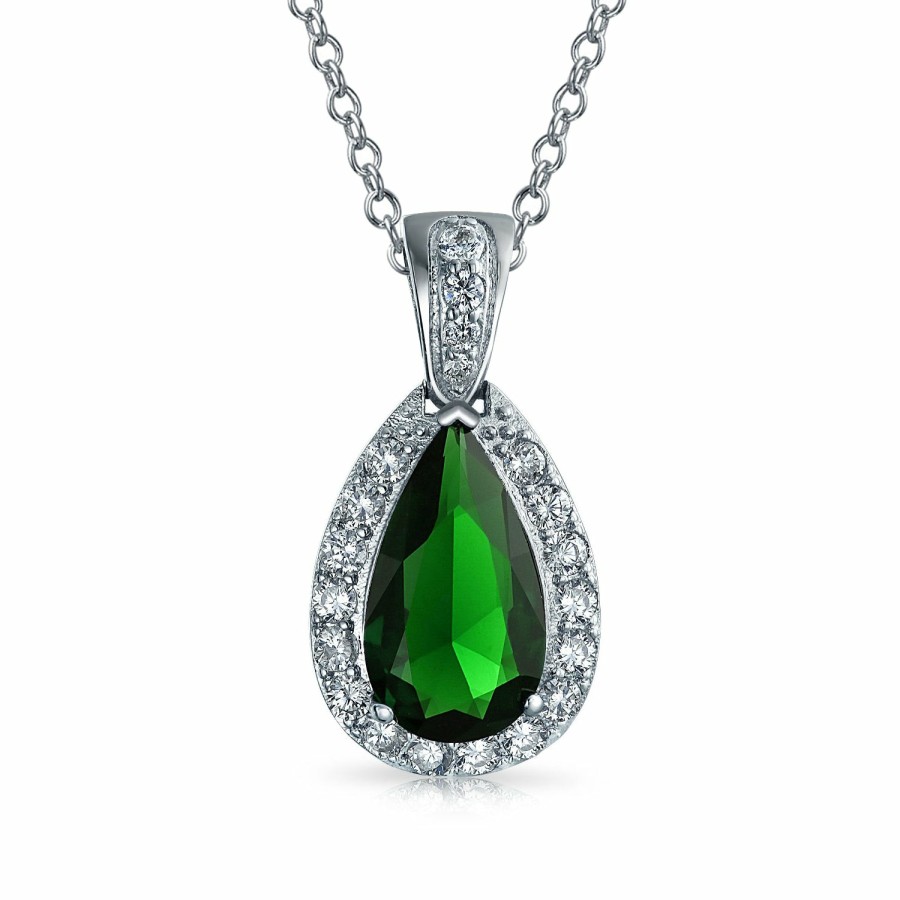 Shop Women Bling Jewelry Jewelry Sets | Traditional Bridal Aaa Cz Halo Simulated Gemstone Teardrop Pendant Necklace