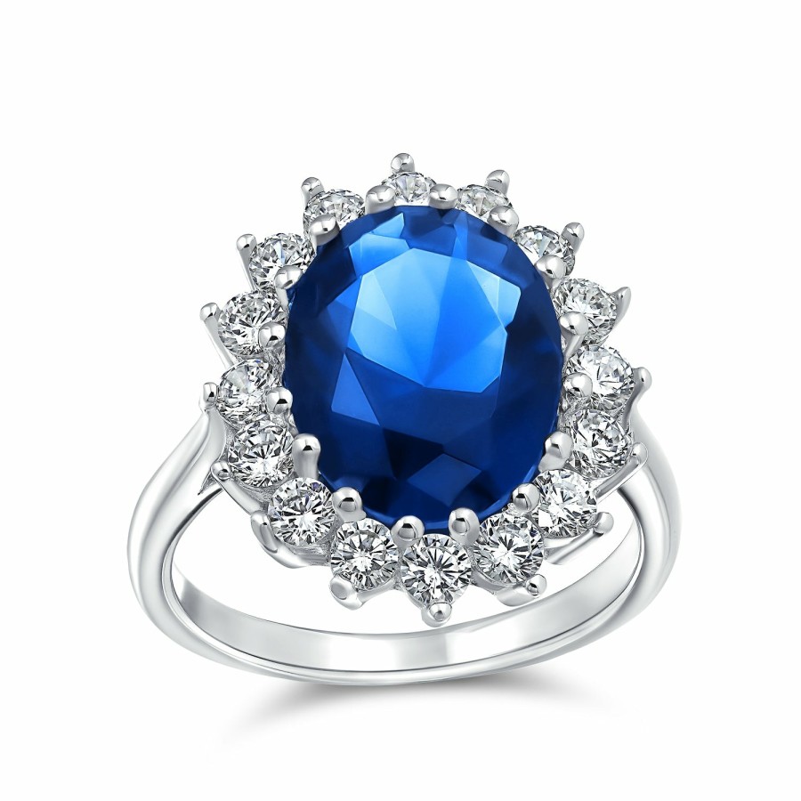 Shop Women Bling Jewelry Statement Cocktail Rings | 4Ct Blue Oval Imitation Sapphire Cz Engagement Ring Sterling Silver