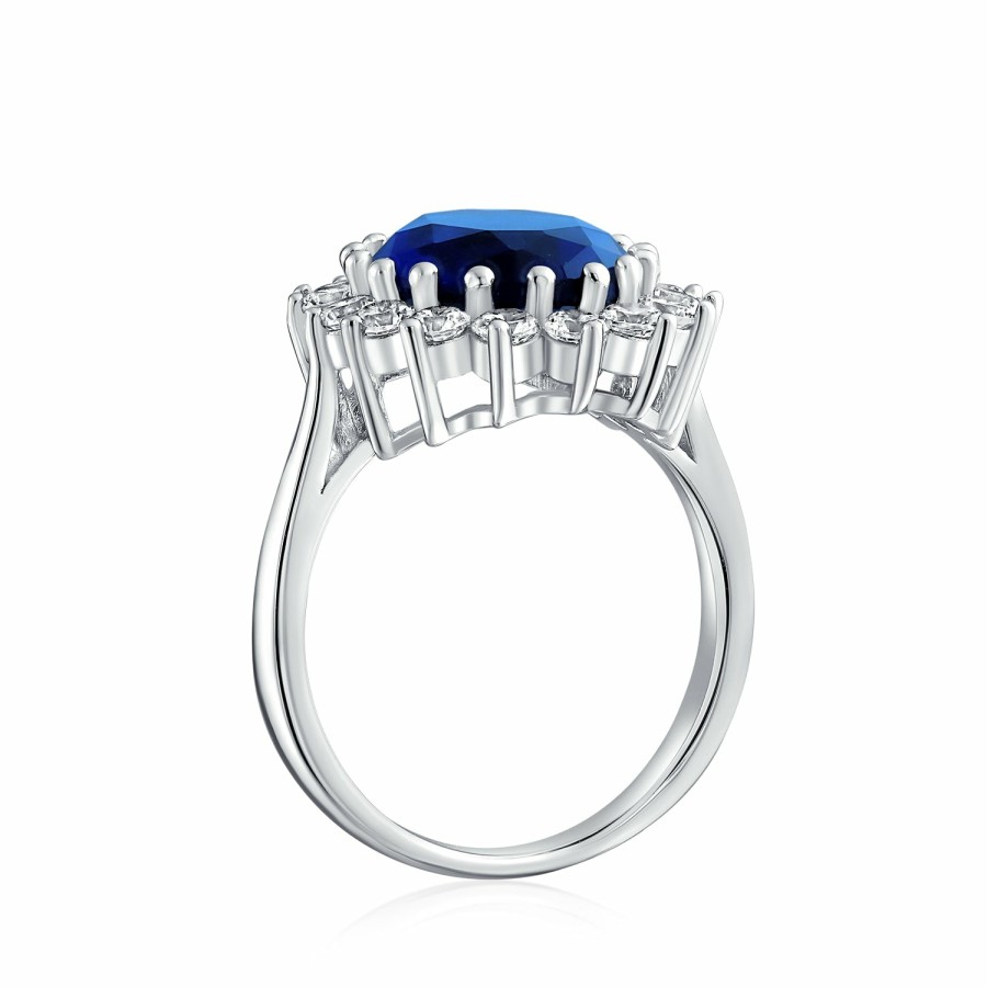 Shop Women Bling Jewelry Statement Cocktail Rings | 4Ct Blue Oval Imitation Sapphire Cz Engagement Ring Sterling Silver