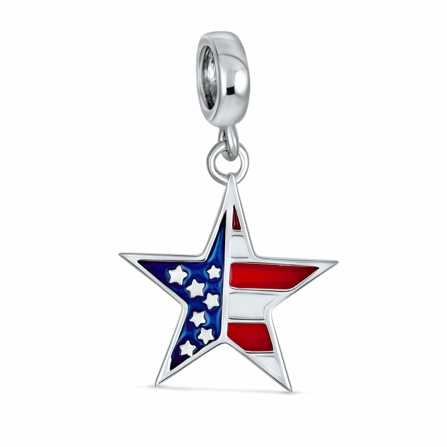 Shop Women Bling Jewelry Dangle Beads | Patriotic American Flag Usa Stars Stripes Charm Bead Sterling