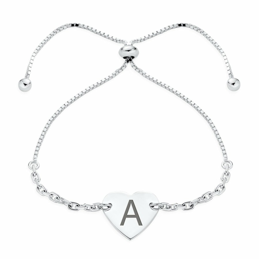 Shop Women Bling Jewelry | Identification Id Tag Initial A-Z Heart Bolo Bracelet Sterling