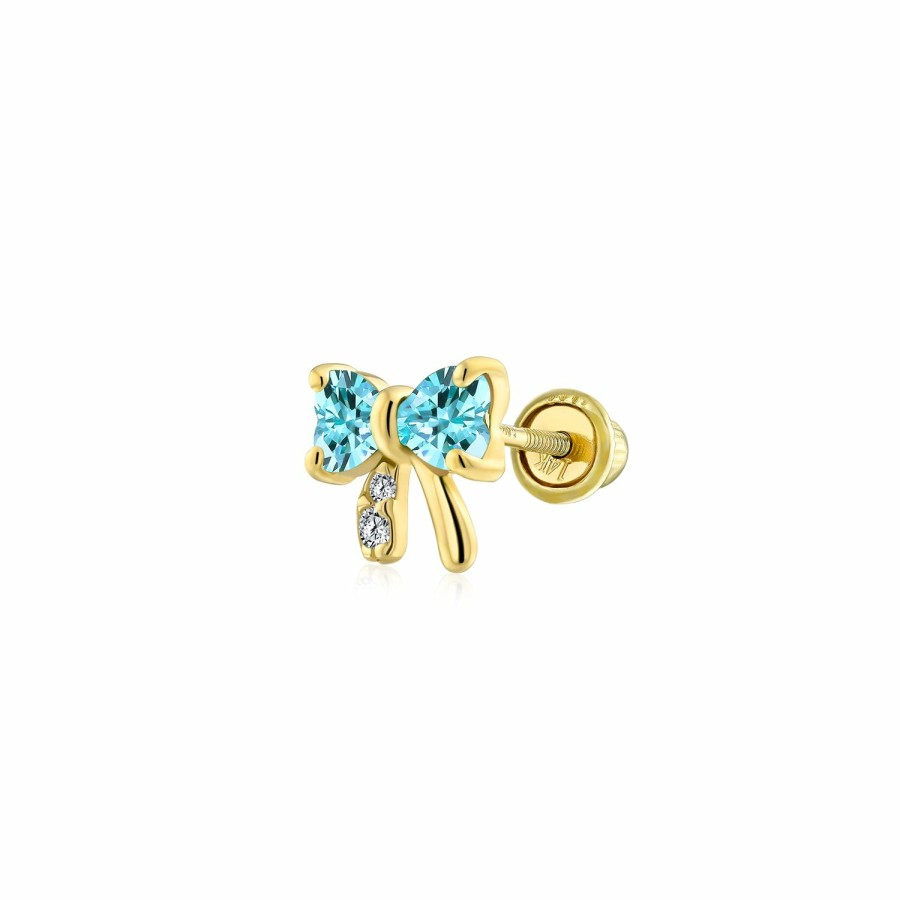 Shop Women Bling Jewelry Stud Earrings | Cz Tiny Ribbon Bow Cartilage 1 Piece Earring 14K Gold Screwback