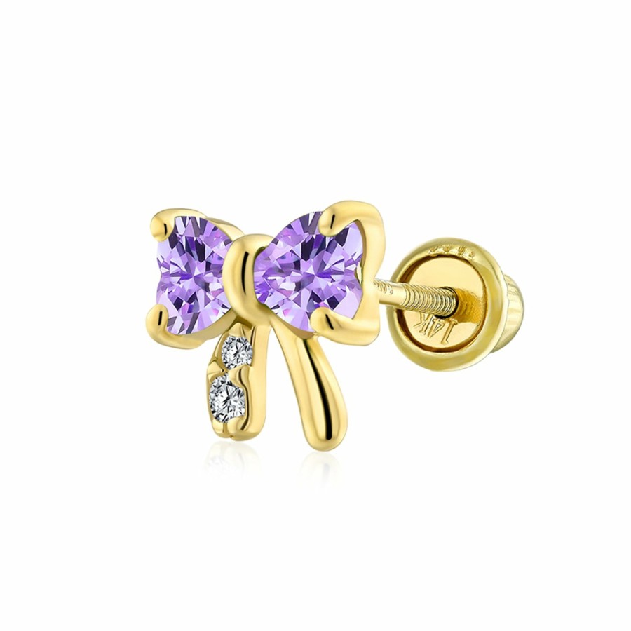 Shop Women Bling Jewelry Stud Earrings | Cz Tiny Ribbon Bow Cartilage 1 Piece Earring 14K Gold Screwback