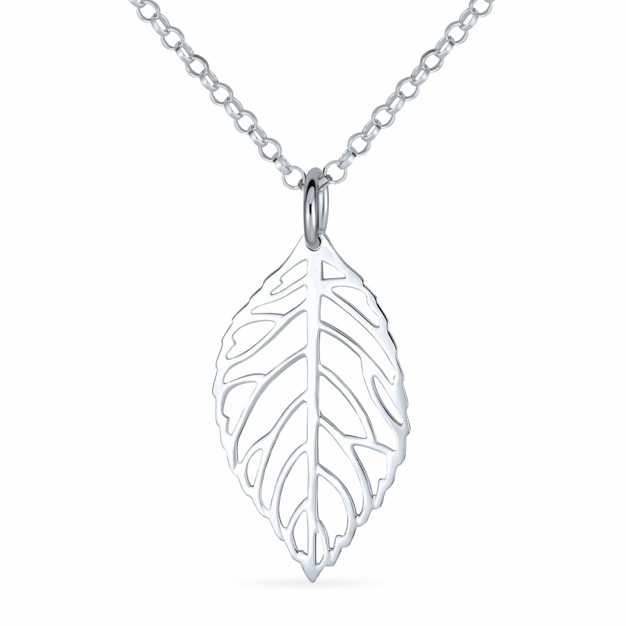 Shop Women Bling Jewelry Pendant Necklaces | Western Jewelry Leaf Dangling Pendant Necklace .925 Sterling Silver