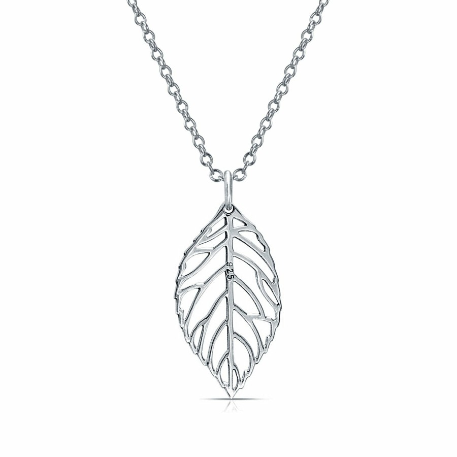 Shop Women Bling Jewelry Pendant Necklaces | Western Jewelry Leaf Dangling Pendant Necklace .925 Sterling Silver